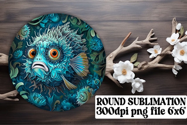 Tranquil Fishy Round Sublimation - Watercolor Keychain Coasters Sublimation afrosvg 