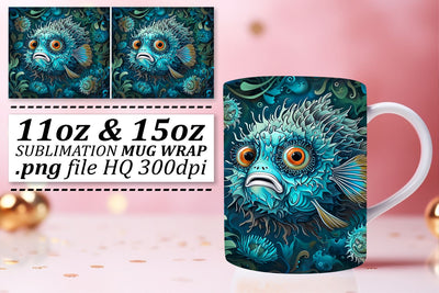 Tranquil Sea Creatures Sublimation Wrap, Coastal Marine Life Mug Art Sublimation afrosvg 