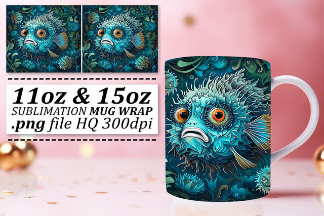 Tranquil Sea Creatures Sublimation Wrap, Coastal Marine Life Mug Art Sublimation afrosvg 
