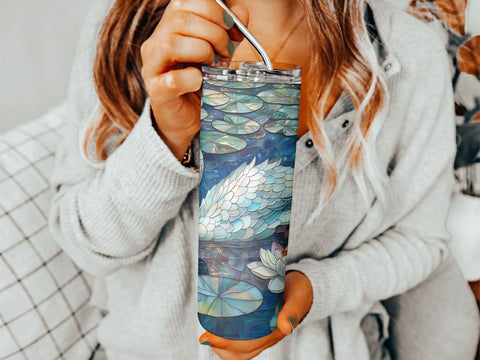 Tranquil Swan and Lotus Pond Seamless Sublimation Design for 20oz Skinny Tumbler Wrap Sublimation FooFlair 