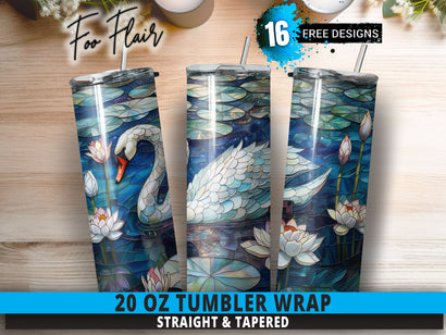 Tranquil Swan and Lotus Pond Seamless Sublimation Design for 20oz Skinny Tumbler Wrap Sublimation FooFlair 