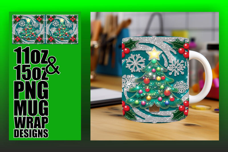 Transform your mugs, easy-to-use sublimation templates! , 3D Xmas Sublimation HoodArtCraft 