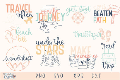 Travel and Vacation SVG Bundle, Cute Camping SVG files for Cricut, Travel Hiking PNG for Tshirts, Sublimation,& More. SVG Designing Digitals 