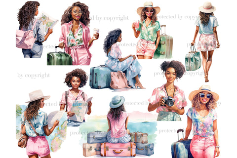 Travel Black Girl Clipart | Summer Girl Clipart SVG GlamArtZhanna 