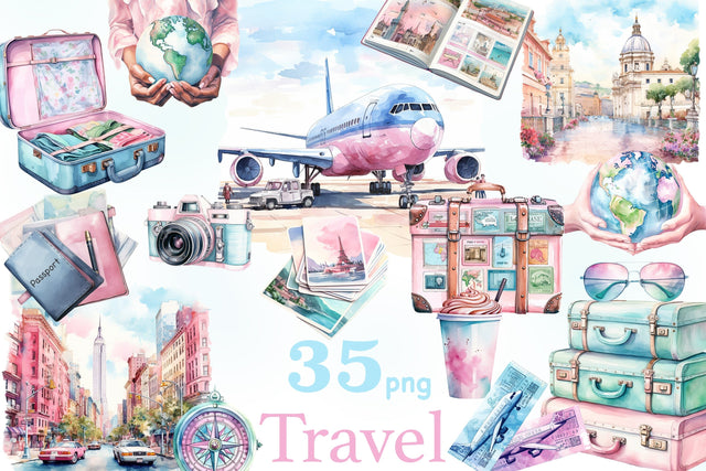 Travel Clipart Set | Summer Vacation PNG Illustration SVG GlamArtZhanna 