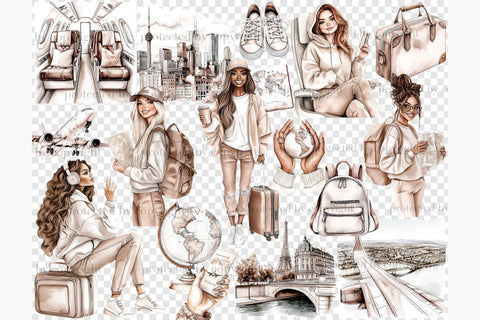 Travel Clipart | Vacation Clipart | Airplane Clipart Digital Pattern GlamArtZhanna 