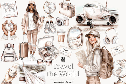 Travel Clipart | Vacation Clipart | Airplane Clipart Digital Pattern GlamArtZhanna 