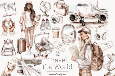 Travel Clipart | Vacation Clipart | Airplane Clipart Digital Pattern GlamArtZhanna 