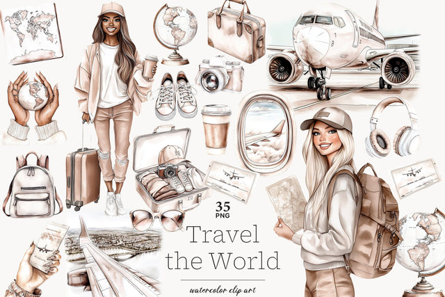 Travel Clipart | Vacation Clipart | Airplane Clipart Digital Pattern GlamArtZhanna 