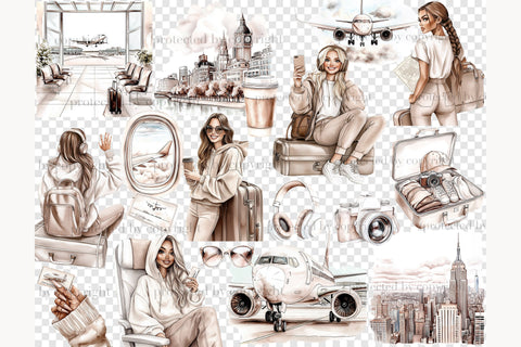 Travel Clipart | Vacation Clipart | Airplane Clipart Digital Pattern GlamArtZhanna 