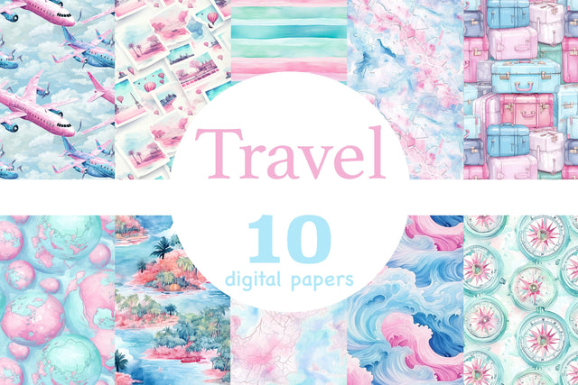 Travel Digital Papers | Vacation Seamless Pattern Set Digital Pattern GlamArtZhanna 
