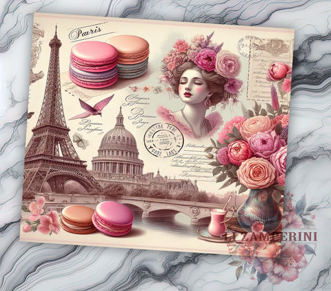 Travel France Tourist 20oz Tumbler Wrap PNG, Pink Paris Journey Tumbler Png, Straight & Tapered Tumbler Wrap, Instant Digital Download Sublimation Li Zamperini 