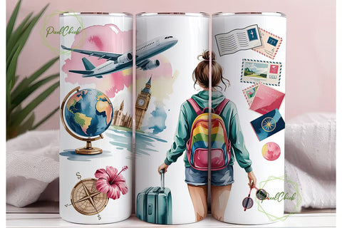 Travel Girl Adventure 20oz Tumbler Wrap Sublimation PixelChick 