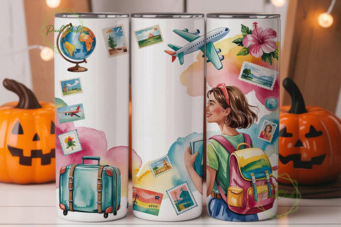 Travel Girl Adventure 20oz Tumbler Wrap Sublimation PixelChick 