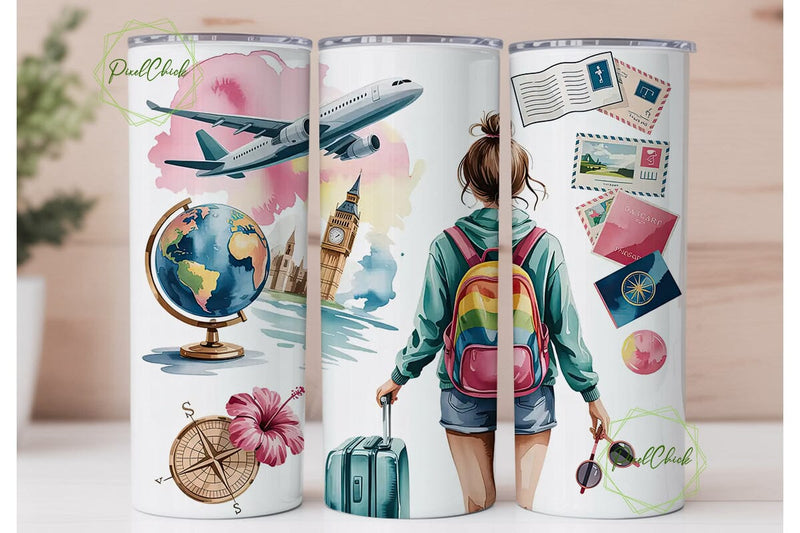 Travel Girl Adventure 20oz Tumbler Wrap Sublimation PixelChick 