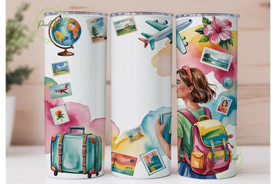 Travel Girl Adventure 20oz Tumbler Wrap Sublimation PixelChick 