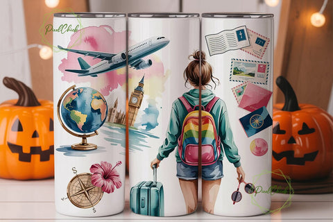 Travel Girl Adventure 20oz Tumbler Wrap Sublimation PixelChick 