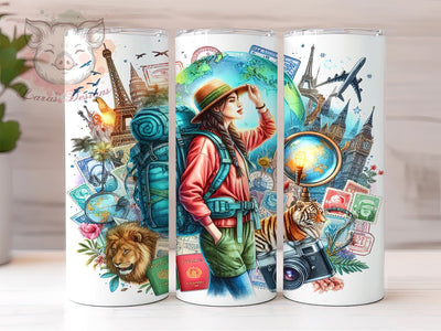 Travel Girl Around the World 20oz Tumbler Png, Straight & Tapered Tumbler Png, Girls Trip Tour Tumbler Png, Digital Download PNG Sublimation Lara' s Designs 