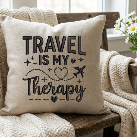 Travel Is My Therapy Embroidery Design – Airplane Heart Flight Path Travel Lover Machine Embroidery File Embroidery/Applique DESIGNS PatternFeed8 