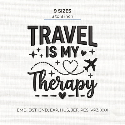 Travel Is My Therapy Embroidery Design – Airplane Heart Flight Path Travel Lover Machine Embroidery File Embroidery/Applique DESIGNS PatternFeed8 
