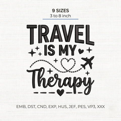 Travel Is My Therapy Embroidery Design – Airplane Heart Flight Path Travel Lover Machine Embroidery File Embroidery/Applique DESIGNS PatternFeed8 