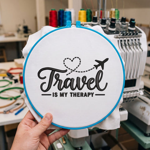 Travel Is My Therapy Embroidery Design – Airplane Heart Flight Path Wanderlust Travel Lover Machine Embroidery File Embroidery/Applique DESIGNS PatternFeed8 