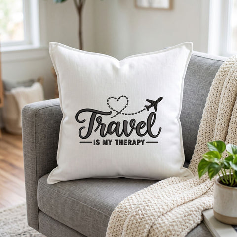 Travel Is My Therapy Embroidery Design – Airplane Heart Flight Path Wanderlust Travel Lover Machine Embroidery File Embroidery/Applique DESIGNS PatternFeed8 