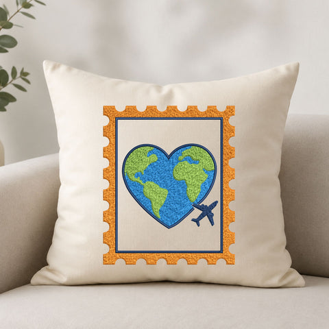 Travel Love World Heart Machine Embroidery Design – Airplane Globe Postage Stamp Embroidery File Embroidery/Applique DESIGNS PatternFeed8 