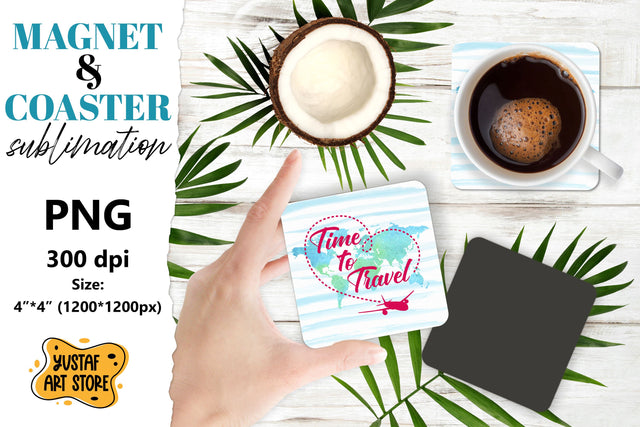 Travel magnet design/Travel coaster. Time to travel Sublimation Yustaf Art Store 