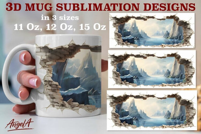Travel mug wrap sublimation / mountains, lake illustration Sublimation Angelina Semenova 