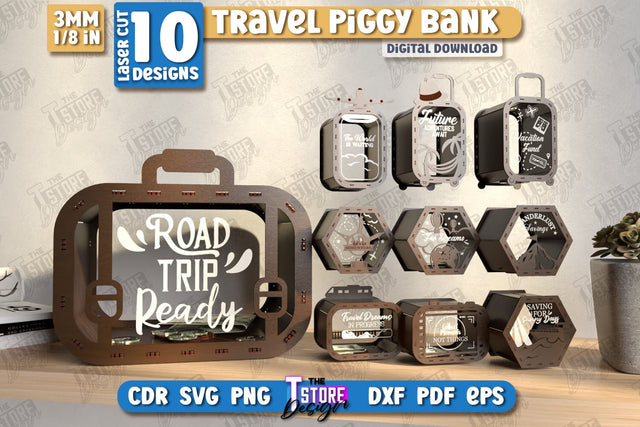 Travel Piggy Bank Laser Cut Bundle | Ticket Memory Boxes | Vacation Money Boxes | Concert Tickets | CNC Files SVG The T Store Design 
