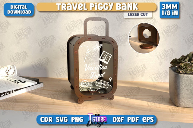 Travel Piggy Bank Laser Cut | Ticket Memory Box | Vacation Money Box | Concert Tickets | CNC File SVG The T Store Design 