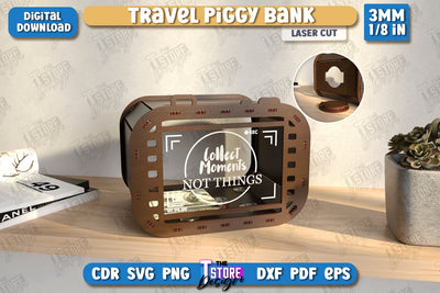 Travel Piggy Bank Laser Cut | Ticket Memory Box | Vacation Money Box | Concert Tickets | CNC File SVG The T Store Design 