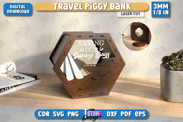 Travel Piggy Bank Laser Cut | Ticket Memory Box | Vacation Money Box | Concert Tickets | CNC File SVG The T Store Design 