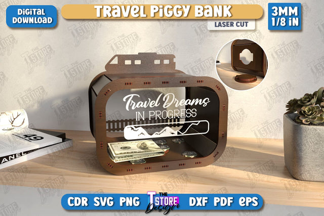 Travel Piggy Bank Laser Cut | Ticket Memory Box | Vacation Money Box | Concert Tickets | CNC File SVG The T Store Design 