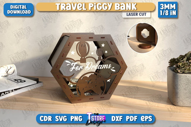 Travel Piggy Bank Laser Cut | Ticket Memory Box | Vacation Money Box | Concert Tickets | CNC File SVG The T Store Design 