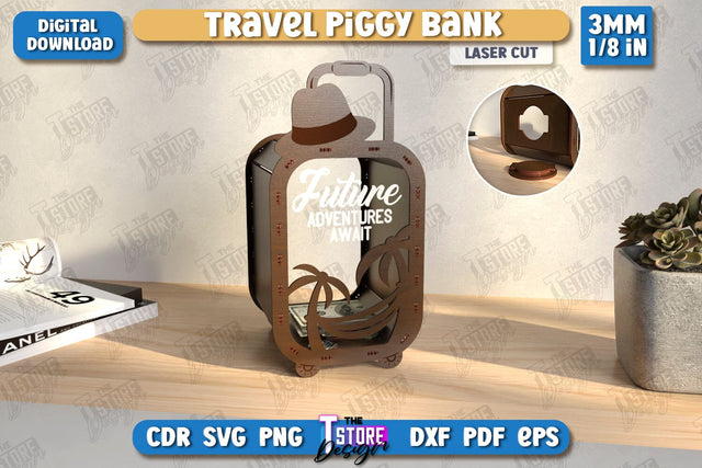 Travel Piggy Bank Laser Cut | Ticket Memory Box | Vacation Money Box | Concert Tickets | CNC File SVG The T Store Design 