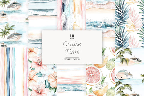 Travel Seamless Pattern | Cruise Ship Background Digital Pattern GlamArtZhanna 