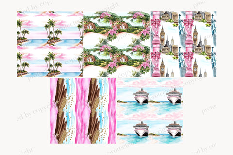 Travel Vacation Digital Paper | Beach Summer Island Pattern Digital Pattern GlamArtZhanna 