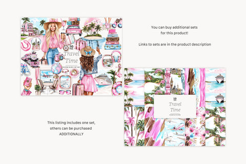 Travel Vacation Digital Paper | Beach Summer Island Pattern Digital Pattern GlamArtZhanna 