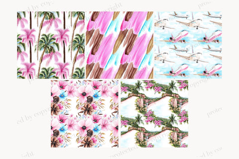 Travel Vacation Digital Paper | Beach Summer Island Pattern Digital Pattern GlamArtZhanna 