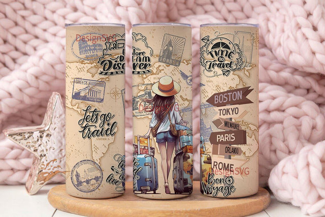 Traveling Girl Sublimation Tumbler PNG Travel Wanderlust Tumbler Wrap 20 Oz Straight Skinny Tumbler Digital Download World Traveler Gift Sublimation DesignSVG 