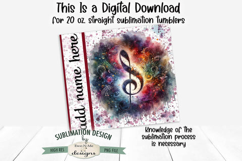 Treble Clef and Music Notes 20oz Seamless Tumbler Wrap Sublimation Ewe-N-Me Designs 