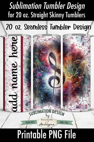 Treble Clef and Music Notes 20oz Seamless Tumbler Wrap Sublimation Ewe-N-Me Designs 