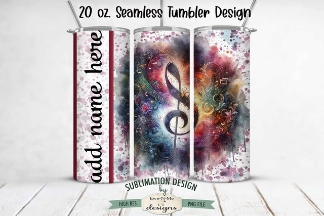 Treble Clef and Music Notes 20oz Seamless Tumbler Wrap Sublimation Ewe-N-Me Designs 