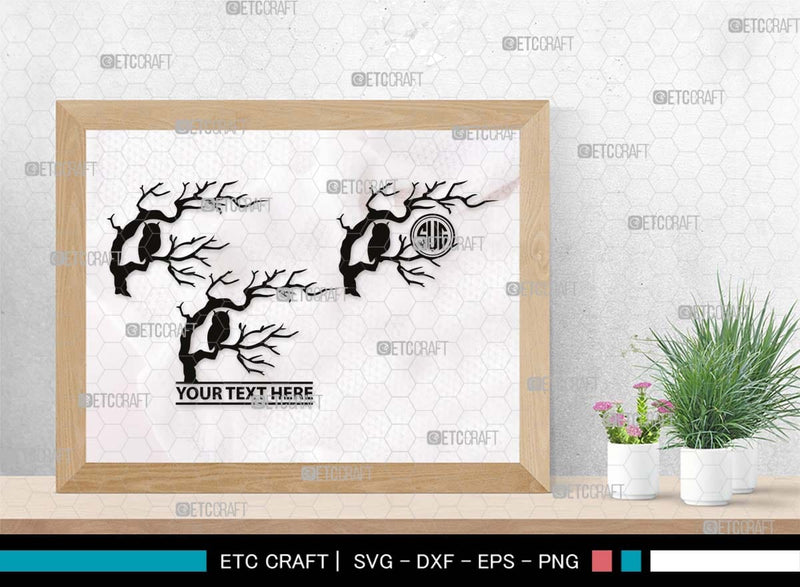 Tree Branch Monogram, Tree Branch Silhouette, Tree Branch SVG, Leaf ...