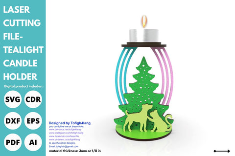 Tree Christmas candle holder dog and cat love | SVG | laser cutting file | glowforge SVG tofigh4lang 
