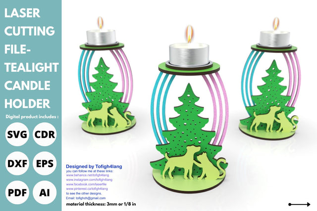 Tree Christmas candle holder dog and cat love | SVG | laser cutting file | glowforge SVG tofigh4lang 