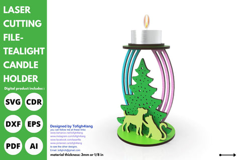 Tree Christmas candle holder dog and cat love | SVG | laser cutting file | glowforge SVG tofigh4lang 