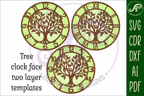 Tree clock wall clock laser cut files SVG APInspireddesigns 